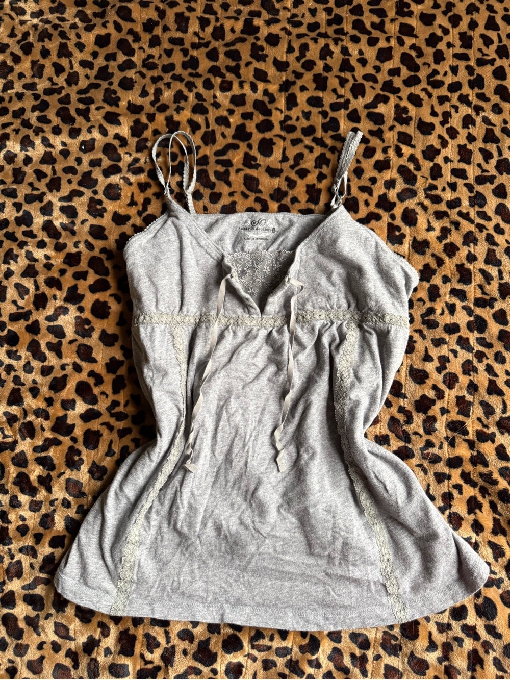 Gray Babydoll Lace-Trim Cami Top